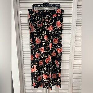 Torrid Black Wide Leg Chiffon Pants with Pink Floral Design
